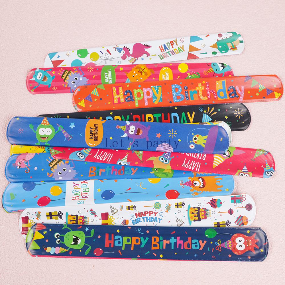 12Pcs Cartoon Monster Balloon Happy Birthday Slap Circle Bracelets Wristband Toys for Kids Birthday Baby Shower Party Favors