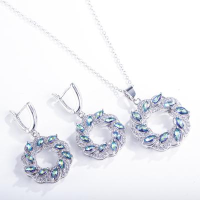 Beliebter Schmuck, Bunter Zirkonia Donut Set Kette, Anhänger Ohrringe Zweiteiliges Set.