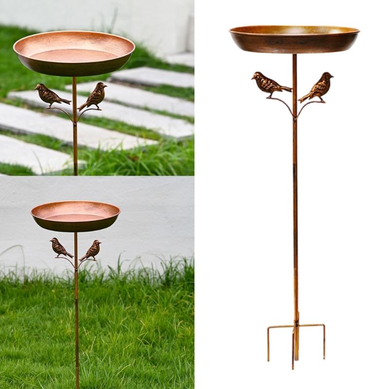 Outdoor Bird Bath Bowl with Bird Ornament for Garden Decors Sturdy Metal Construction Stable Prongs Base