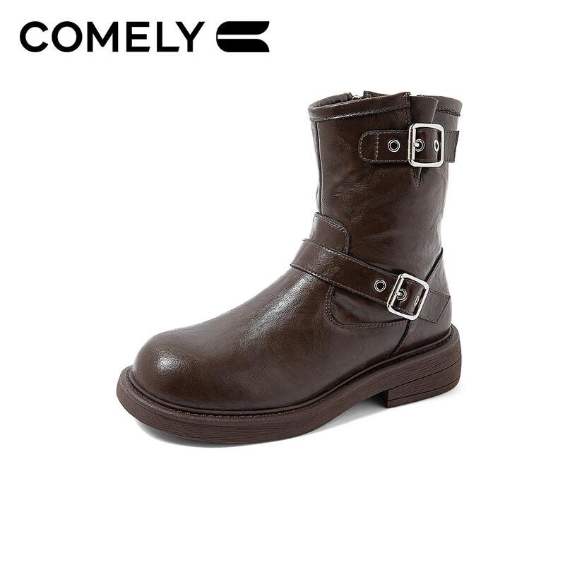 Comely Women's Western Style Fleece-Lined Platform Ankle Boots
