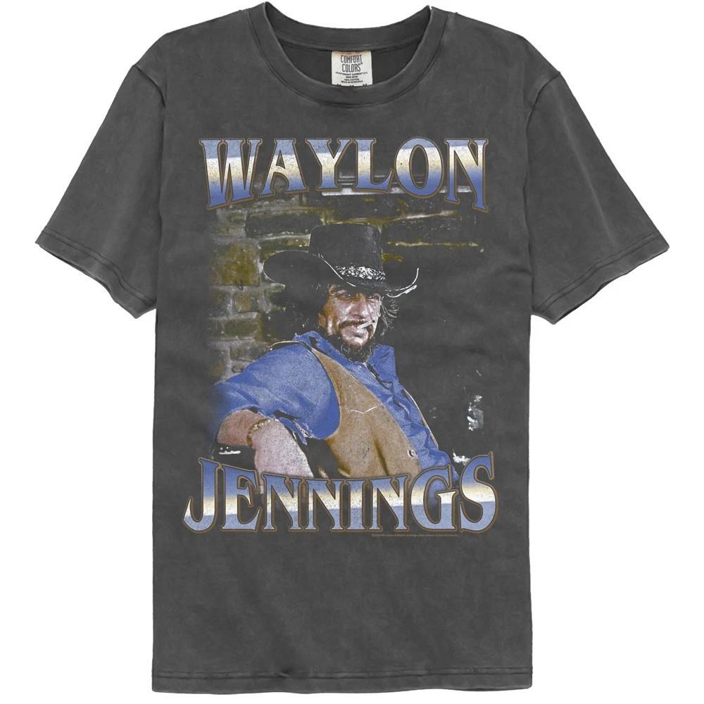 Waylon Jennings Outlaw Country Singer Smoking Stogie Faded Bricks Men s T shirt M