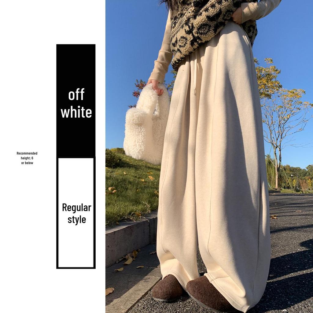Damen Leichte Graue Koreanische Drapierte Sense-Hose - Hoher Bund, Schlankmachend, Weiter Bein, Gerades Bein Sporthose für Frühling und Herbst