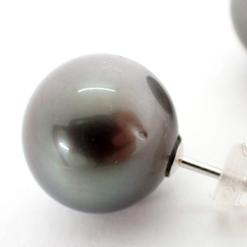 [Used] K14WG South Sea Black Pearl Earrings/j12-2