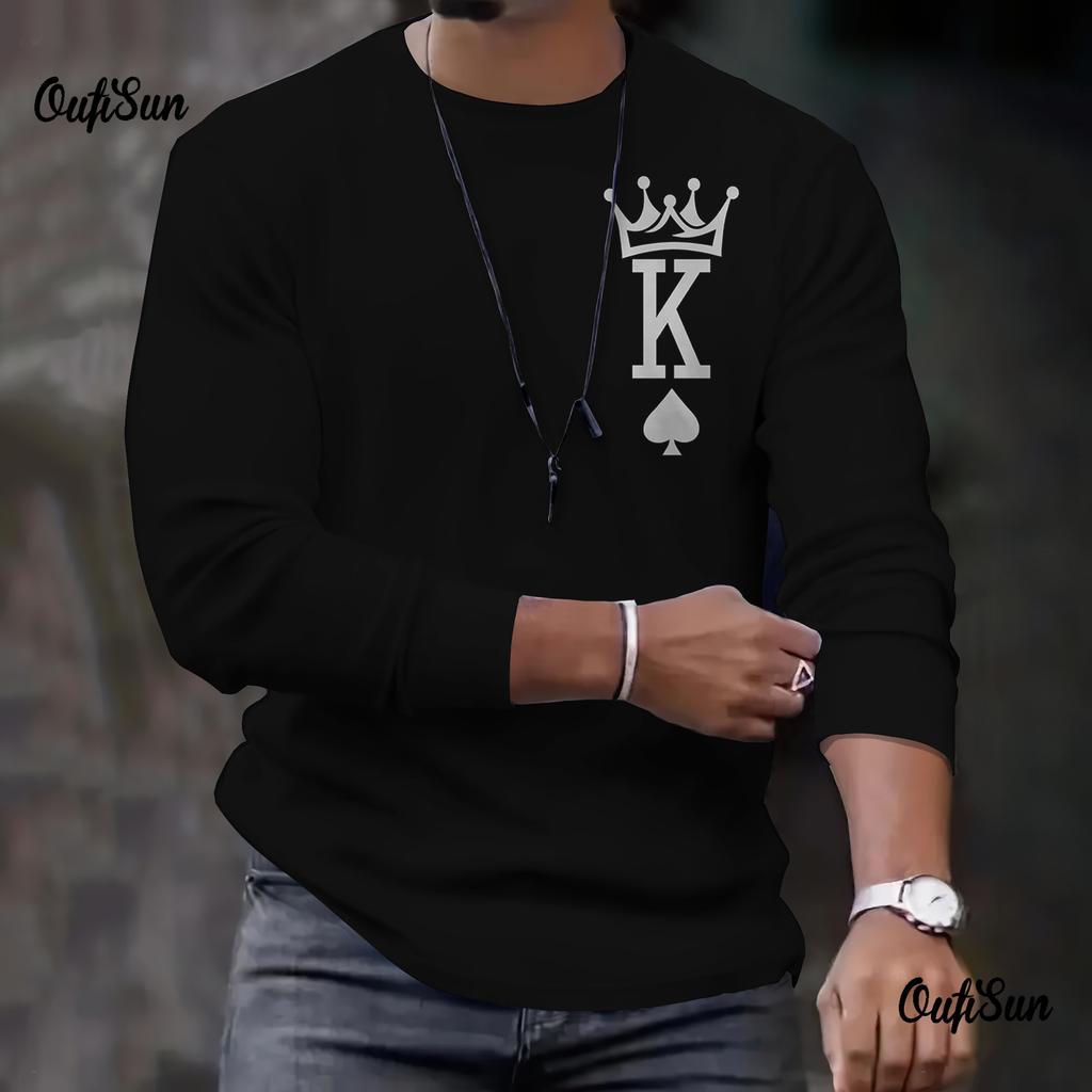 Men's Long Sleeve T-shirts Poker Printed Loose O-neck Tops Oversized Daily T Shirt For Men Tees Shirt Men Clothing