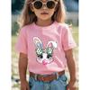 European Size Childrens Round-neck Short-sleeved T-shirt with Rabbit Pattern Print