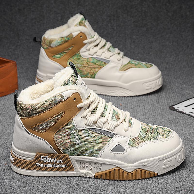 Fashion Mixed Color Lace-up Men's Shoes Comfortable Plus Velvet Warm Sneakers Lightweight Cold-proof Outdoor Male Casual Shoes