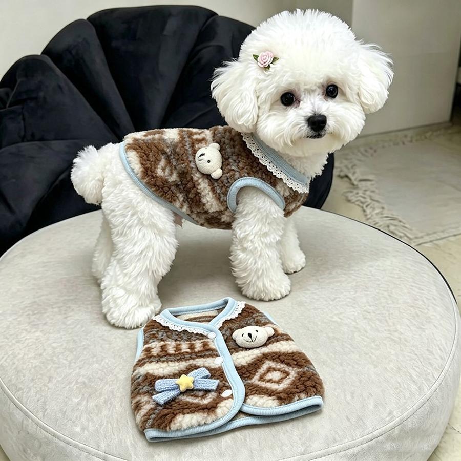 Autumn Winter New Arrivals Warm Vest Cute Bear Back Sweatshirt for Small Dogs and Cats