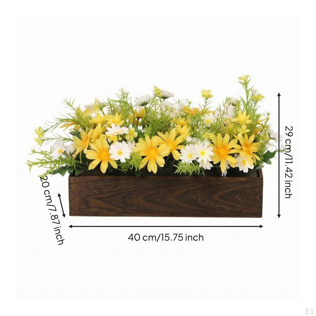 Wooden Blossom Table Decor Rectangular Planter Centerpiece Elongated Artificial