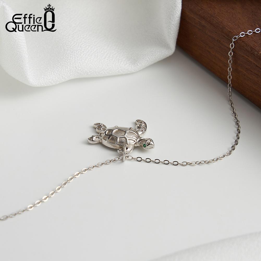 EFFIE QUEEN 925 Sterling Silber Lustiger Meeresschildkröte Anhänger Halskette Zirkonia Kreatives Geschenk für Frauen Schmuck Tier Halskette SN352