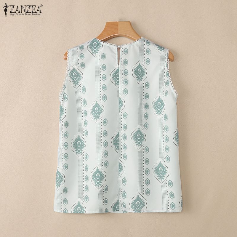 ZANZEA Women Casual Round Neck Loose Sleeveless Print Tank Tops