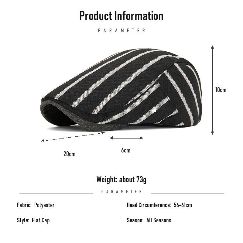 Striped Newsboy Cap for Men Casual Flat Beret Adjustable Dad Hat