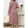 Women's Fashionable Plus Size Solid Color V Neck Long Sleeved Casual Loose Dress