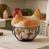 Vintage Metal Egg Gathering Basket with Hen Lid Storage Holder for Fruit Snack Easter Farmhouse Kitchen Desktop Decorations