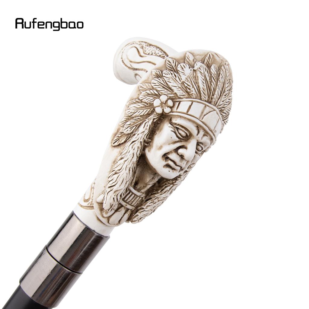 White Resin Feather Skull Head Walking Cane Fashion Decorative Steel Stick Gentleman Elegant Cosplay Cane Knob Crosier 97cm