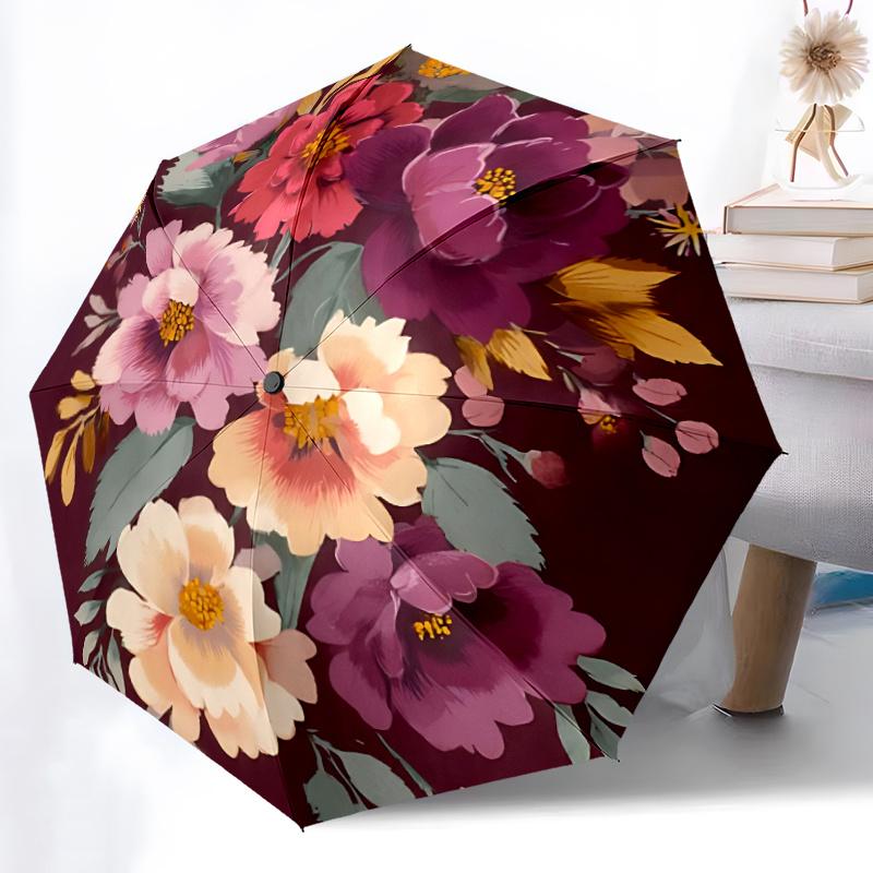 1pc Floral Bouquet Automatic Folding Umbrella - Compact 8-Rib Design, Durable Plastic & Iron, Festive Gift, Compact Umbrellan041
