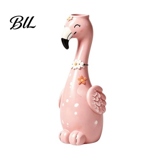Decorative Aesthetic Room Decor Cute Resin Flamingo Vase, Pink Flower Holder Figurine, Unique Housewarming Gifts Tabletop Ornament for Dried