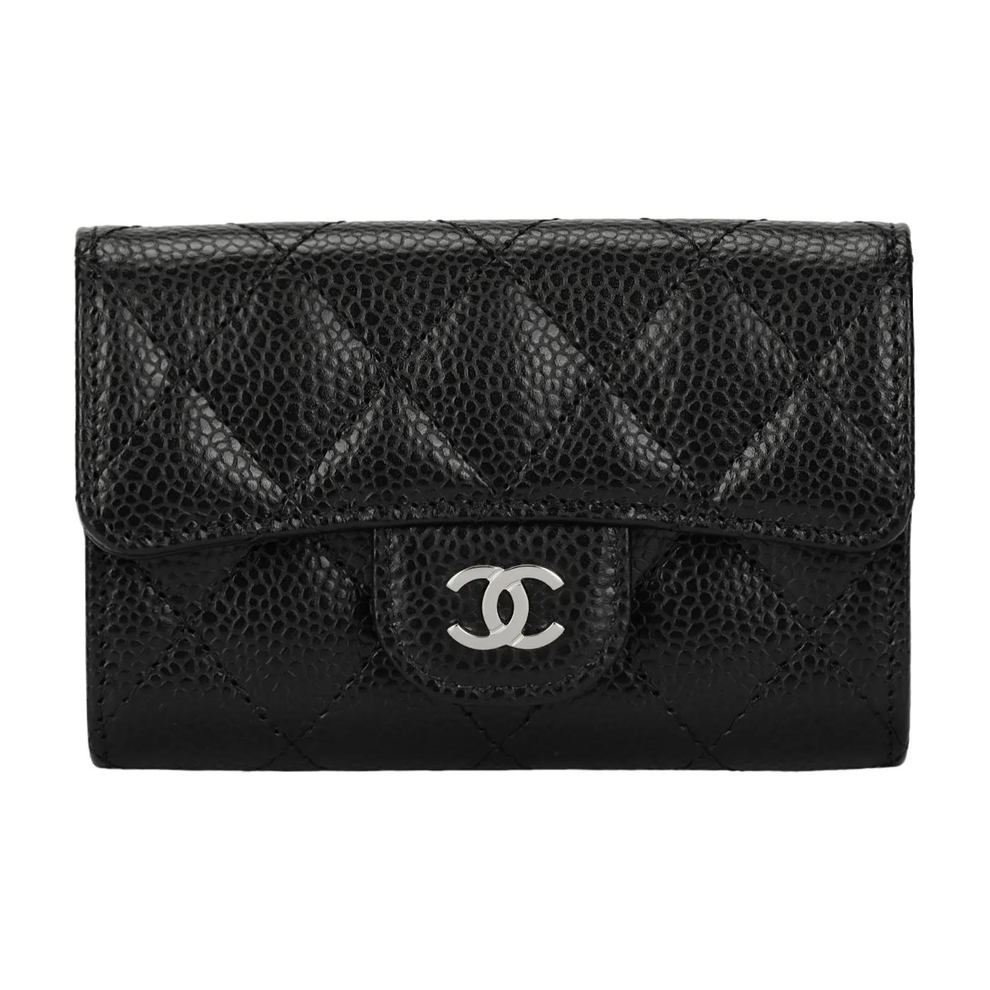 

CHANEL ромбоподібний візерунок срібна пряжка-застібка-мушля тиснена коров яча шкіра з текстурою ікри гаманець для монет гаманець тримач для карток жіночий чорний One Size-Box(Basic Set+Box) чорний