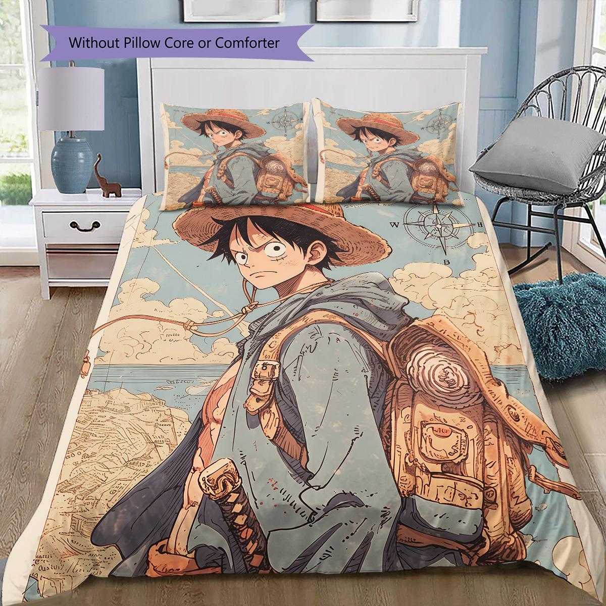 

One Piece Luffy Theme Collection Bedding Set, 1 Duvet Cover & 2 Pillowcases, Cozy Home Use, Great Gift for Fans 135x200cm