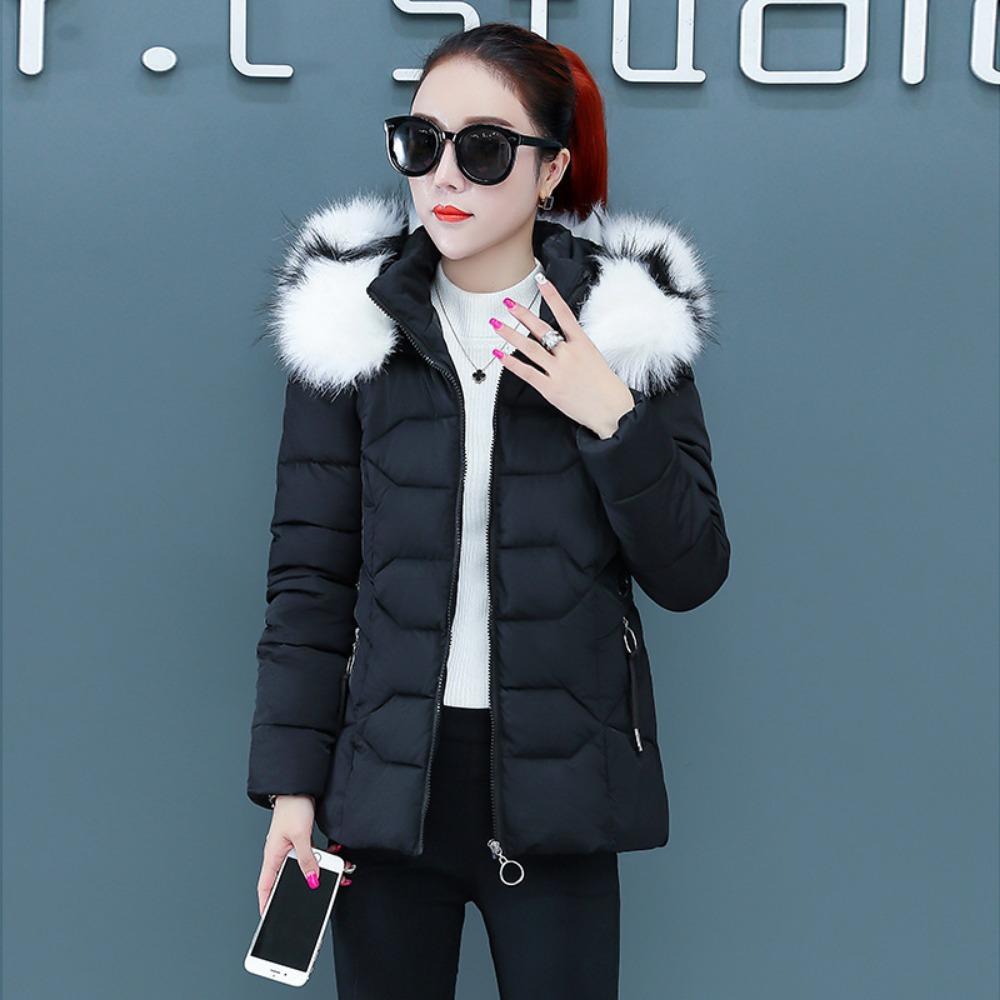 New Women's Cotton-padded Jacket Short Jacket Large Fur Collar Removable Hat Women's Down Cotton-padded Jacket Women's Large Size Cotton-padded Jacket