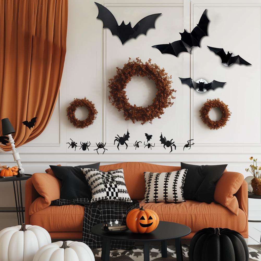 48 PCs Halloween Bats Wall Decor Glow In The Dark Bats Decorations Wall Stickers for Halloween Party Bedroom Window Decorations
