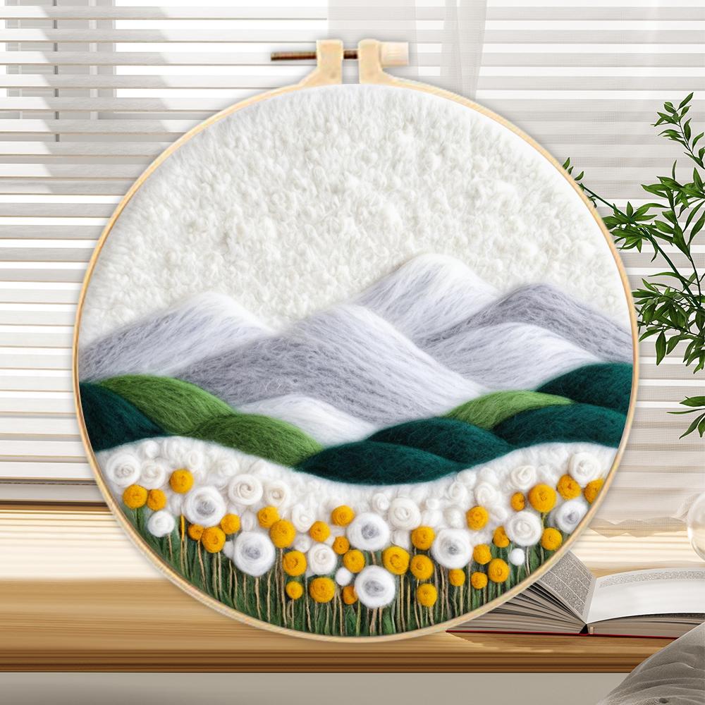 CHENISTORY 20x20cm Frame With Wool Felting Painting Kit Landscape Funny Diy Felt Crafts Package Felt Needle For Home Decoration