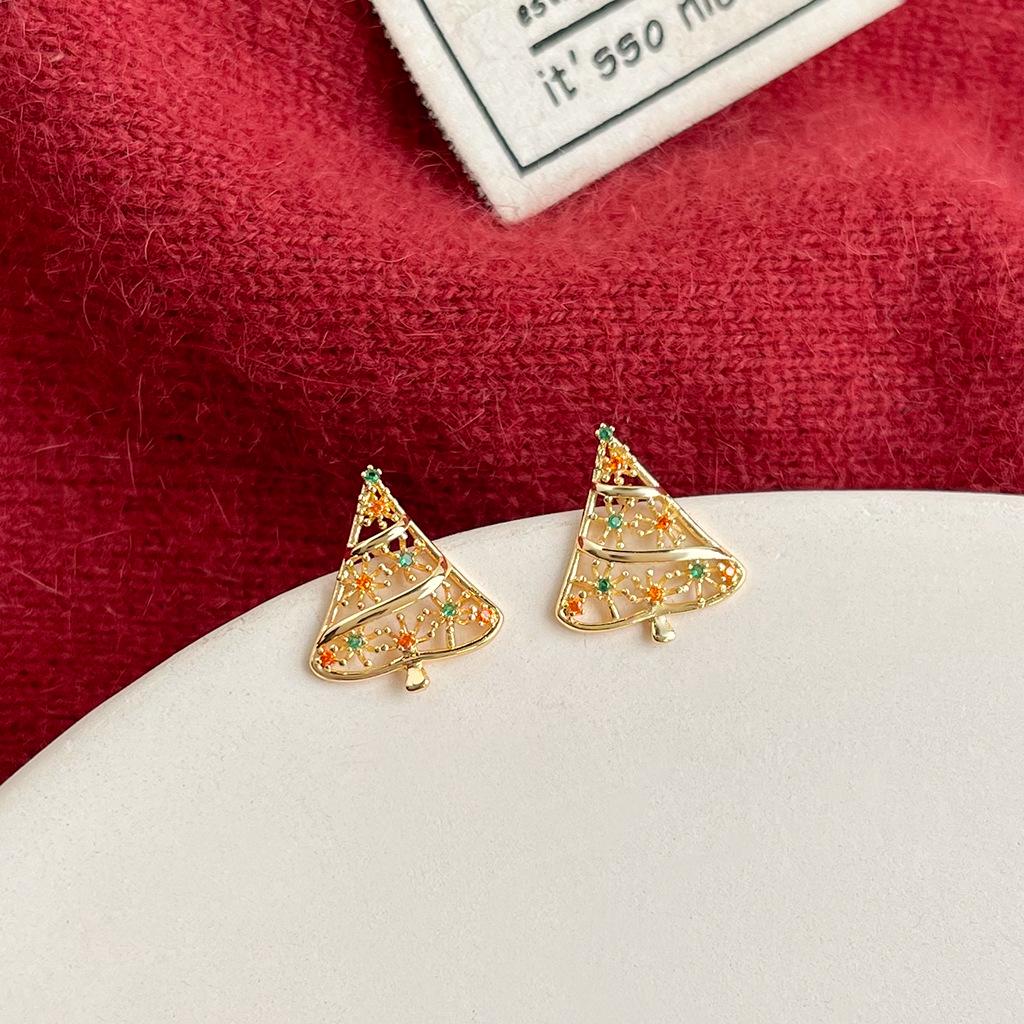 Christmas Bell & Tree Drip Oil Stud Earrings - Cute Niche Design for Women