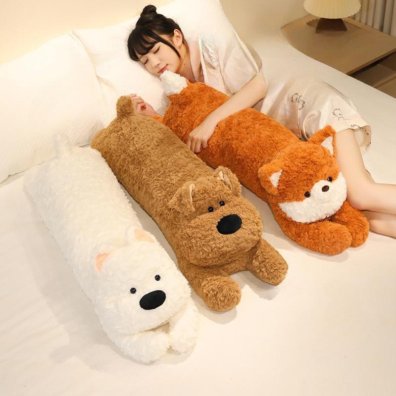 Long Cartoon Animal Plush Throw Pillow Cozy Fabrics Dog Panda Fox Doll Soothing Sleeping Pillow Lovely Home Decor Kids Companion
