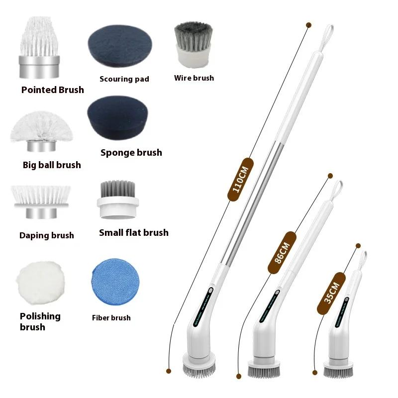 

Электрическая скрубберная щетка для уборки с 9 сменными насадками для ванной и напольной плитки, вращающаяся на 360 градусов, двухскоростная белый