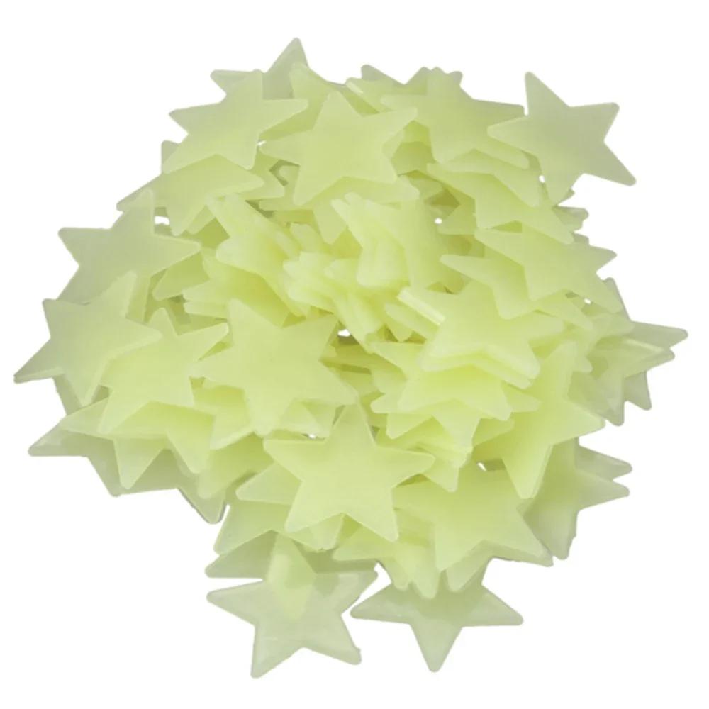 100PCS 3CM Night Light Sticker, Luminous Wall Sticker, Fluorescent Sticker, Blue Yellow Pink Three Night Light Star Sticker