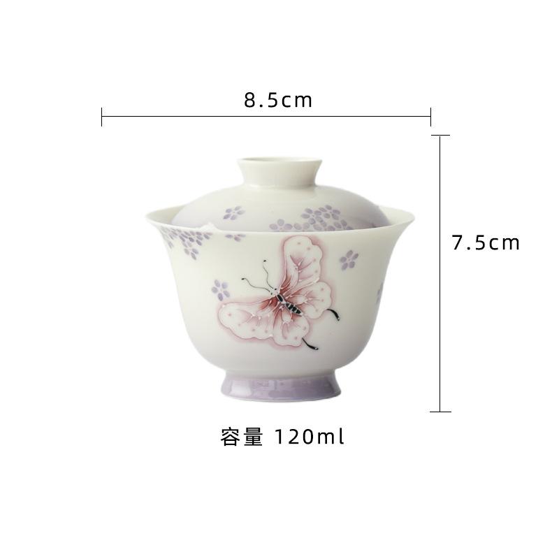 

120ml Gradient Purple Hand-painted Butterfly Gaiwan Retro Tea Tureen Tea Bowl With Lid Kit Tea Maker Cover Bowl Cafes Decoration