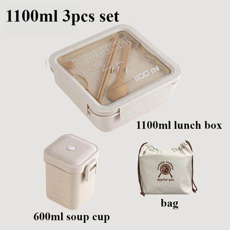 Wheat Straw Lunch Box Healthy BPA Free Bento Boxes with Spoon Microwave Dinnerware Kids Food Storage Container Sealed Tableware