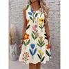 Ladies' Summer Sleeveless Round Neck Mini Dress, 3D Floral Pattern Casual A-line Dress