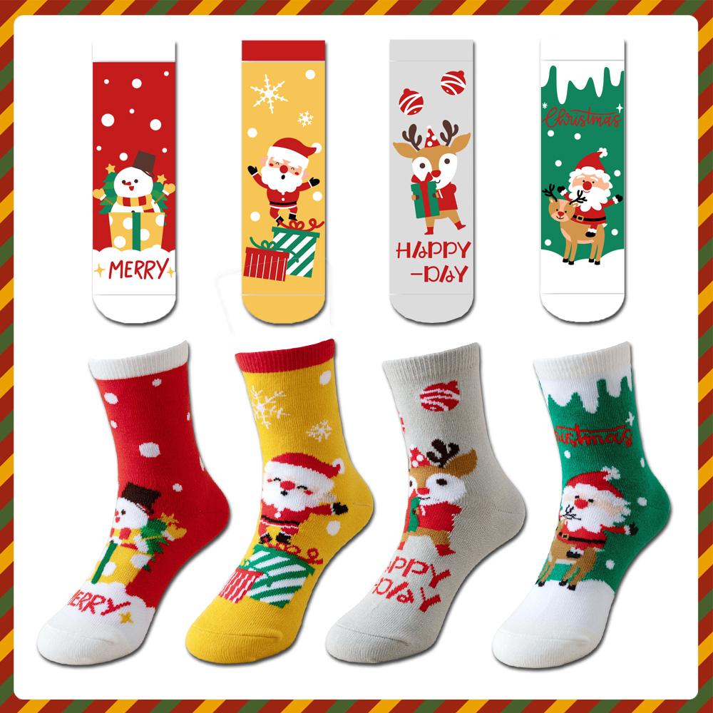 4 Pairs of Christmas Socks, Cute Cartoon Christmas Socks for Boys and Girls