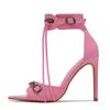 Liyke Moda Estiva Zip Nappa Sandali Donna Borchie Metallo Fibbia Punta Aperta Tacchi Spogliarellista Scarpe Banchetto Matrimonio Stiletto