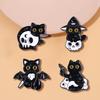 Creative Cute Halloween Black Cat Skeleton Brooch – Sweet Kitten Lapel Pin and Metal Badge