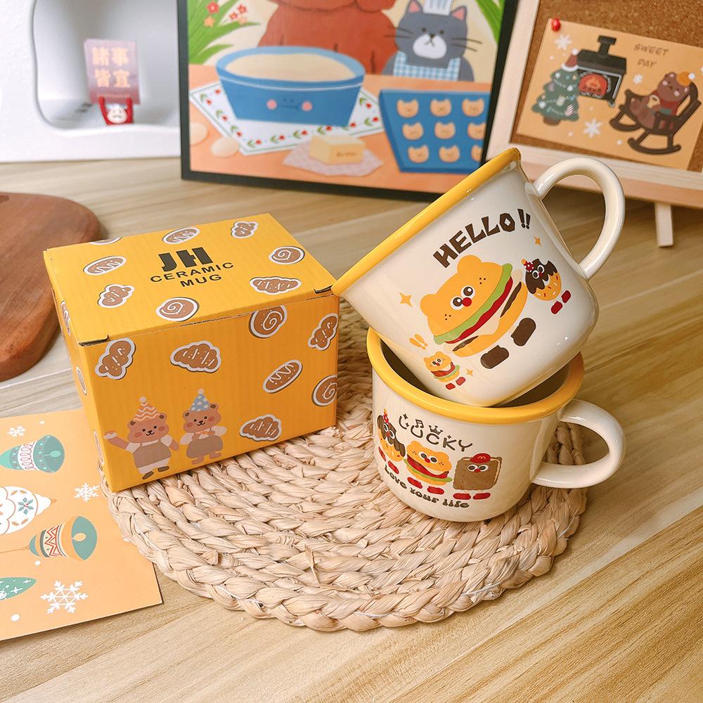 Cute Korean Version Burger Cartoon Ceramic Cup Mug Children's Breakfast Cup Milk Cup Coffee Cup Souvenir