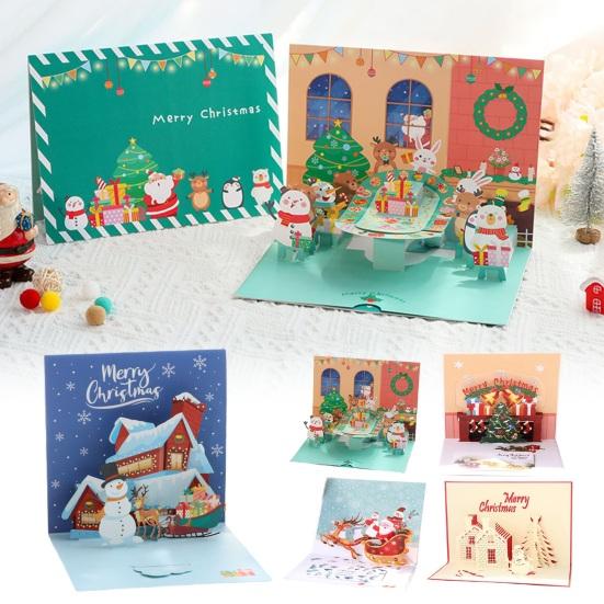 3D Pop Up Christmas Greeting Card Merry Christmas Gift Cards with Envelopes Santa Elk Snowman Holiday Cards for Christmas Parties Home Decor