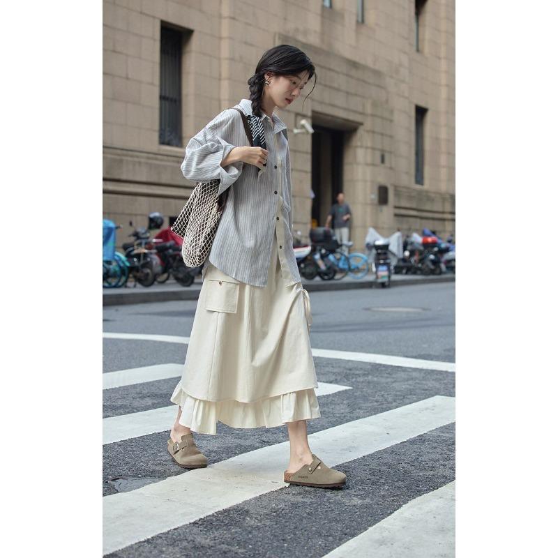 Striped Long-sleeved Shirt Jacket for Women Autumn New Loose Casual Lapel Shirt