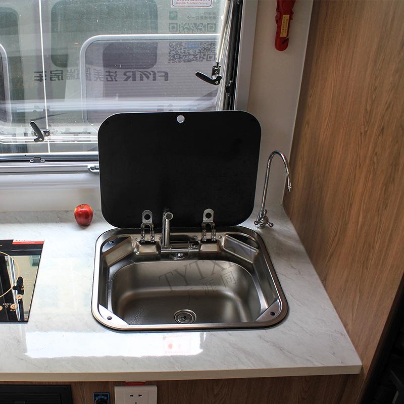 Folding RV Stainless Steel Sink with Lid for Kitchen and Vegetable Washing