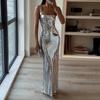 Sexy Sequins Backless Slip Maxi Dress Women Sleeveless Bodycon Hip Package Dresses Summer Party Evening Robe