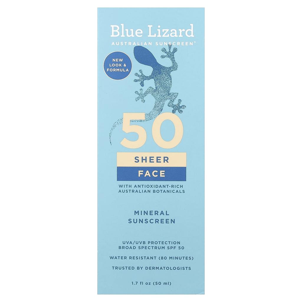 Blue Lizard Australian Sunscreen Shea Face Mineral Sunscreen, SPF 50, 50ml (1.7 Fl Oz)