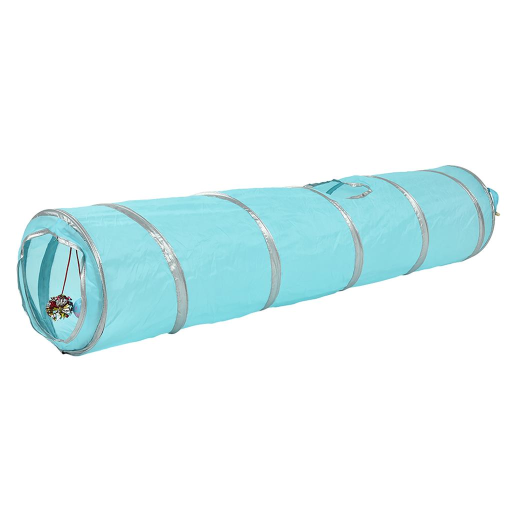 120cm Folding Cat Crinkle Tunnel Play Toy with Ball and Hole Kitten Cat Toy Blue
