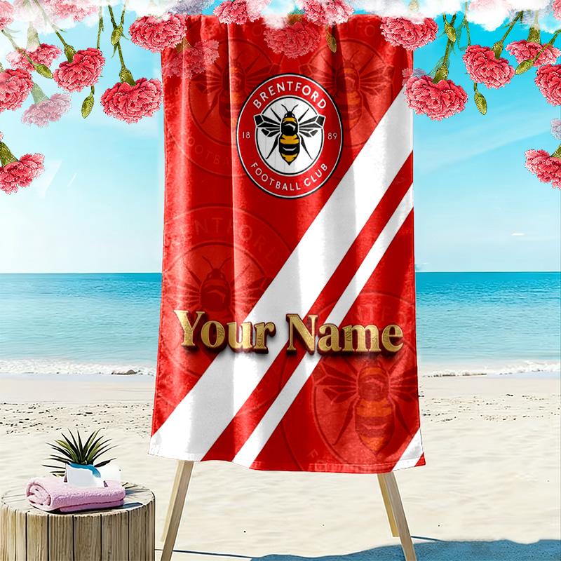 Name Custom Brentford FC Print Beach Towel, Large Soft Quick Dry Towel for Beach Camping Swimming