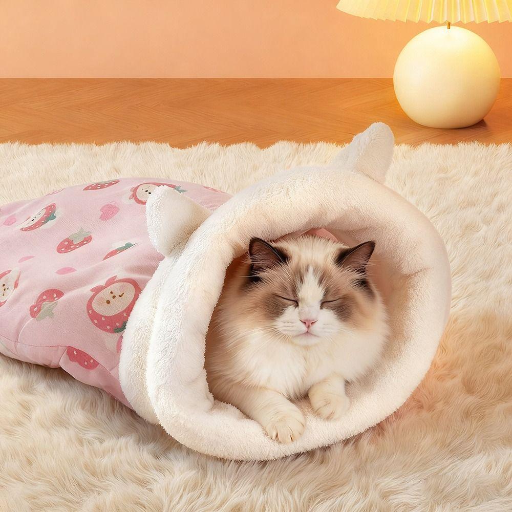 with Ears Cat Cave Bed Plush Cat Nest Mat Cute Cat Sleeping Bag  Pet Supplies