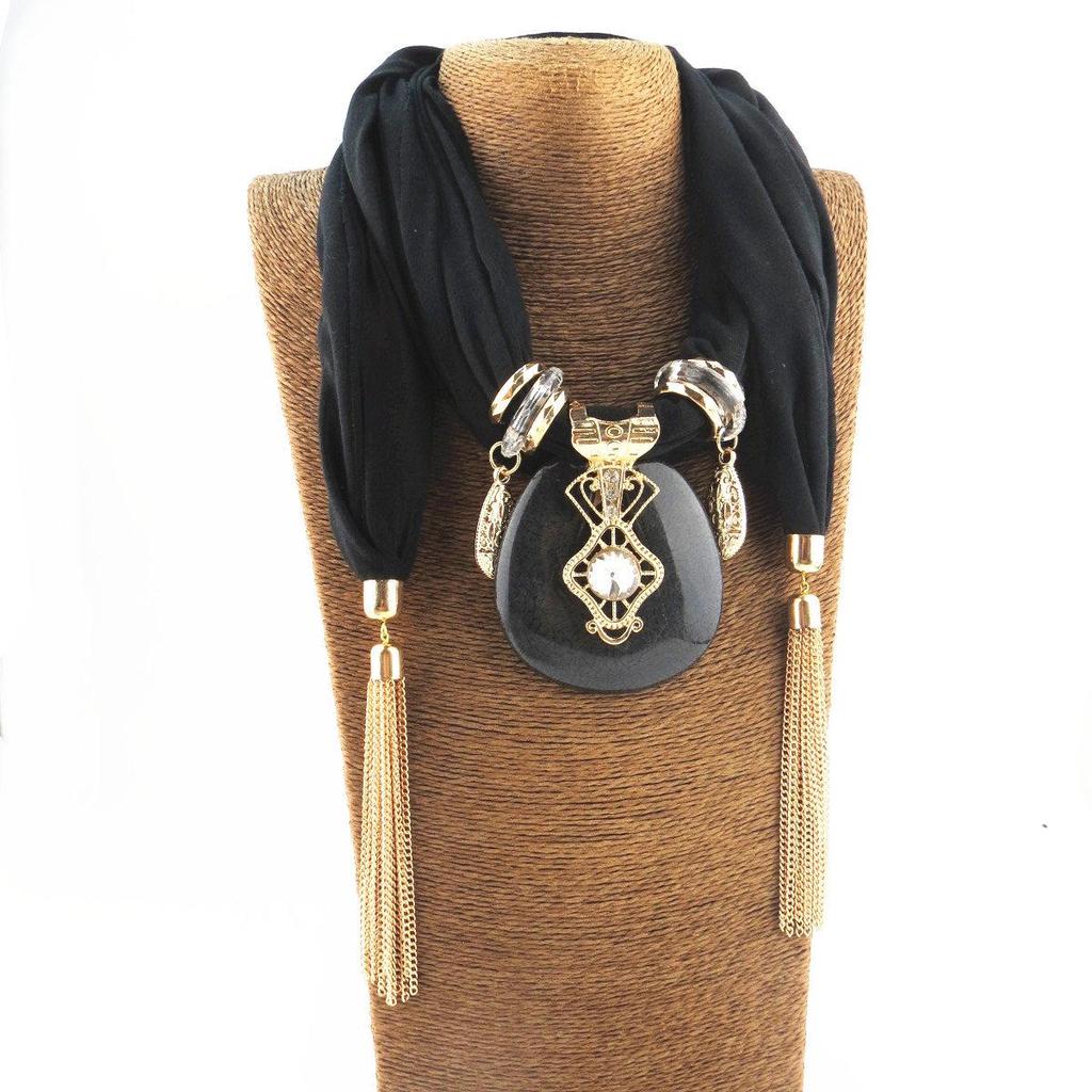 Chiffon Tassel Pendant Scarf Jewelry - Women's Mixed Color Necklace Shawl