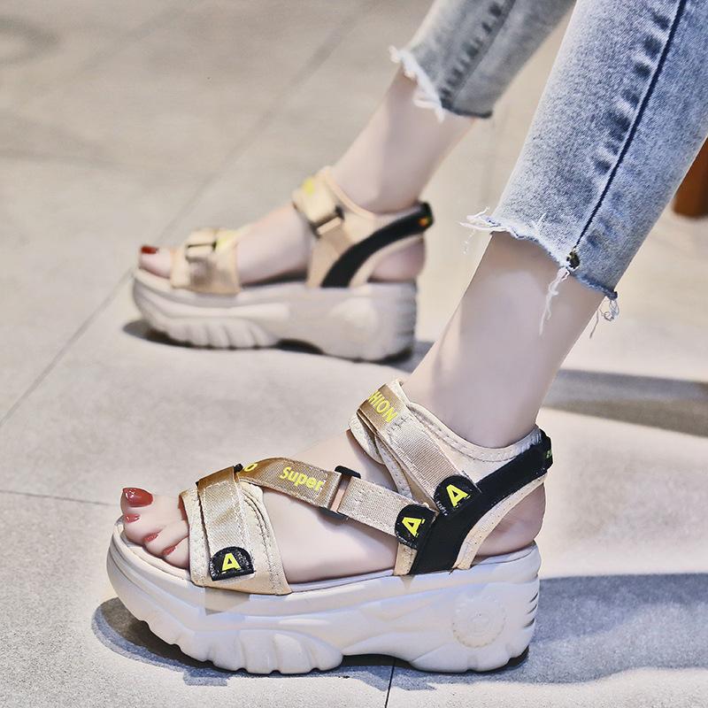 Sandals Women 2024 New Summer Internet Celebrity Heightening Platform Muffin Hollow Roman Shoes Versatile Sports Beach Shoes