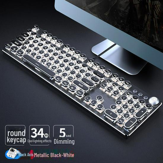 Wired TK100 Retro Steampunk Mechanical Gaming Keyboard with Blue Axis and Knob