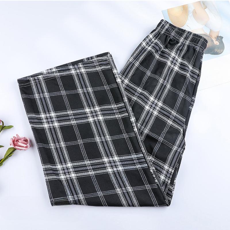 

Женские брюки, тонкие удобные брюки, брюки с высокой талией, эластичные широкие свободные женские повседневные брюки в клетку One Size чёрный