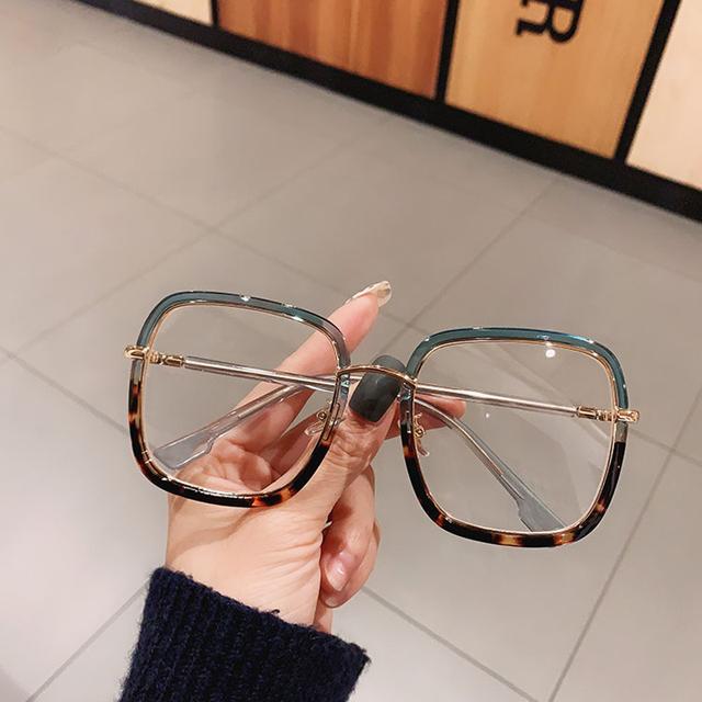 Vintage Büyük Boy Kare Mavi Işık Engelleme Gözlük Kadın Trendy Büyük Çerçeve Yeşil Leopar Gözlük Okuma Bilgisayarı Gözlük