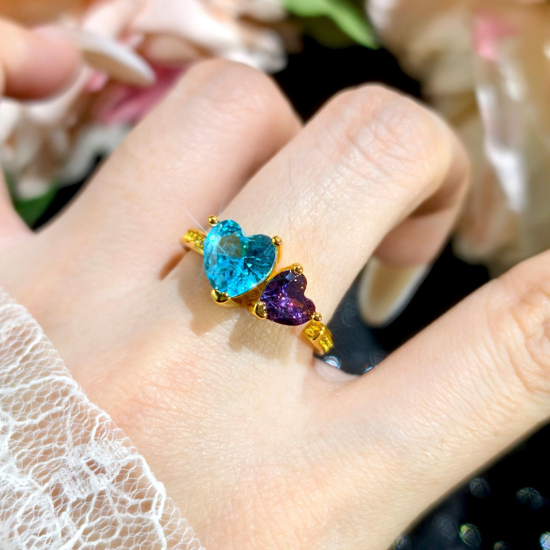 

Lovers Ring Personality Romantic Holy Sea Blue Purple Diamond Open Ring Double Love Valentine s Day Gift 2026 Resizable